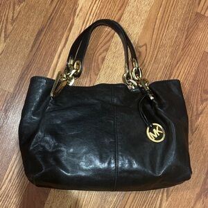 Michael Kors Black Shoulder Bag with Gold Details